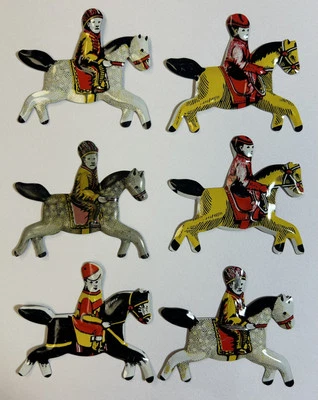 1940s Cracker Jack Metal Litho Horse Rider Toys/ Prizes, 6 Foto 1 de 4