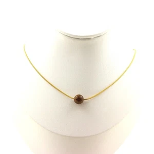 Necklace 1 Pearl Wood 8 Mm. Chain Steel Golden Stainless - Foto 1 di 3