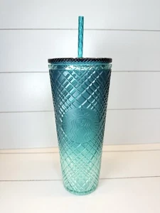 Starbucks 2021 Tumbler Spring Teal Jeweled Green Blue Ombre Cold Brew Cup 24oz - Picture 1 of 9