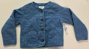 Old Navy Girls Small 6-7 Blue Denim Diamond Quilted Jacket Button Up Collarless - Picture 1 of 10