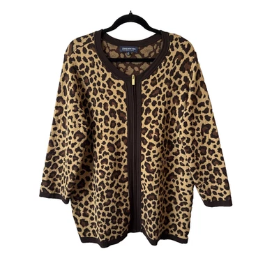 Cárdigan Jones New York Leopardo Cremallera Completa Tejido Para Mujer 2X Boho Chic Dinero de Lujo Foto 1 de 4