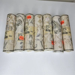 Vtg 90s wall paper border 7 rolls Gold Grey Wallcrown LTD Lot 102 5 Yards ea - Picture 1 of 3
