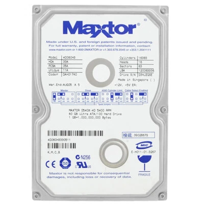Maxtor D540X-4D 60GB 5400RPM ATA 3.5" Inch 4D060H3 - Image 1 of 4