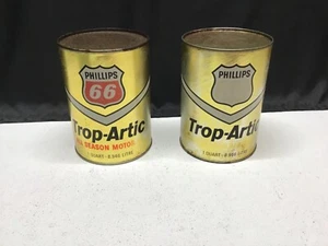 Lot of 2 Vintage Phillips 66 TROP-ARTIC Motor Oil Can,1 Quart,10W-40 Full Cans - Picture 1 of 11