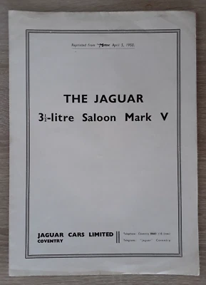 Jaguar 3 1/2 litros Mark V berlina carretera informe de prueba folleto 1950 - cargador motor Foto 1 de 3