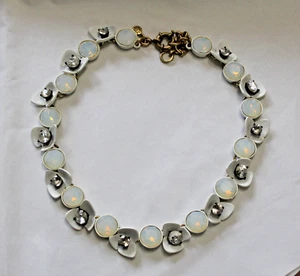 J Crew White Petal Floral Crystal Brulee Statement Necklace Bridal Wedding Party - Picture 1 of 6