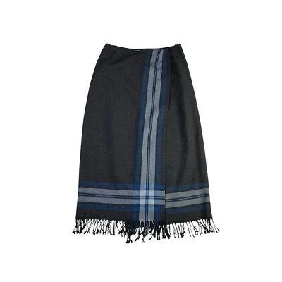 Vintage Valerie Stevens Gray Blue Fringe Plaid Wrap Skirt 100% Plaid Womens 12 - Image 1 of 4