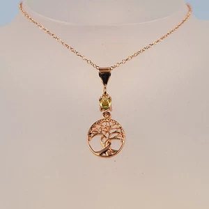 Green Peridot Tree-Necklace, Tree Of Life Design, Rose Gold Plated - Picture 1 of 4
