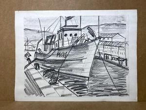 Andre - Claudot (1892-1982), Attributed To, Drawing Pencil Marine Port - Picture 1 of 9
