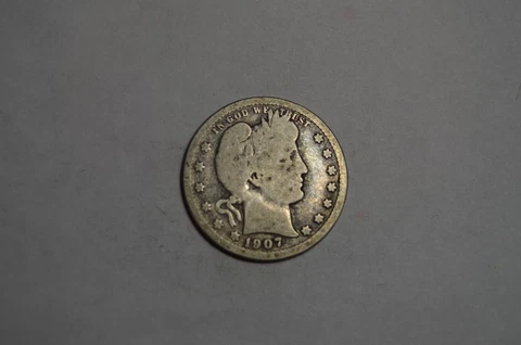 1907 P BARBER QUARTER STRONG SOLID OLD COIN 90% SILVER #2NM Cover