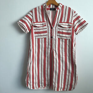 Creatures of the Wind Denim Dress M Red White Stripe Short Sleeve Casual Popover