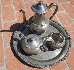 Coffee Tea Set Webster Wilcox Creamer Sugar Beverly Manor Silverplate 15” Tray - Picture 1 of 17
