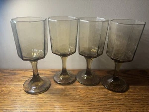 Vintage Libbey Octagonal light brown glass water goblets, set of 4, 6-7/8" - Picture 1 of 6