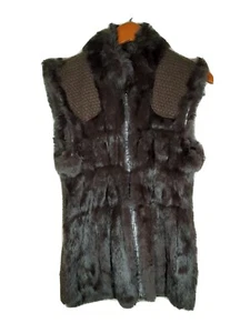 Linda Richards Reversible Luxury Rabbit Fur & Ruched Silk Vest | Sz Small - Picture 1 of 8
