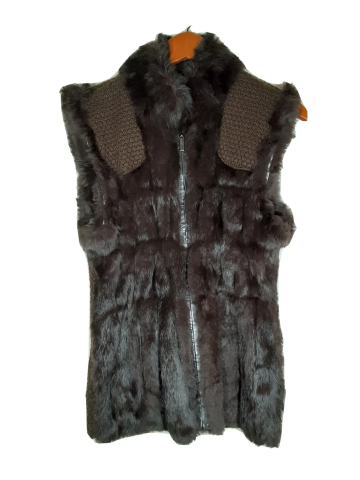 Linda Richards Reversible Luxury Rabbit Fur & Ruched Silk Vest | Sz Small - Image 1 of 4