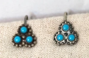 NATIVE AMERICAN STERLING SILVER TURQUOISE SCREW BACK  EARRINGS ZUNI? Needs clean - Picture 1 of 9