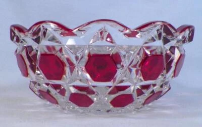 Red Block Berry Bowl Fostoria 150 Ruby Stained EAPG Captain Kidd 1890 Antique - Image 1 of 4