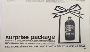Del Monte Prune Juice 1965 anuncio vintage paquete sorpresa 7 x 10 - Imagen 1 de 2