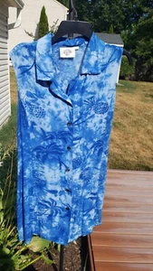 PEPPERMINT BAY TROPICAL PRINT PALM TREES & PINEAPPLES BLUE DRESS SIZE LARGE - Picture 1 of 3