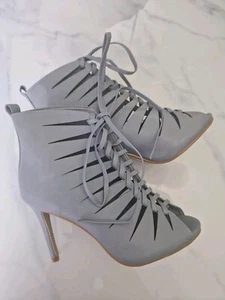 Glamorous Blue Lace Up High Heels UK7 EU40 Sandals Booties Cut Out Ankle Boots - Picture 1 of 22