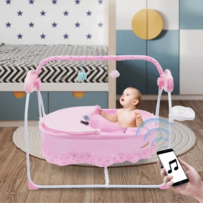 Balancín eléctrico rosa para bebé columpio mecedora cuna cama cuna infantil con Bluetooth Foto 1 de 4