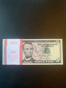 $5 Bills - 10 Uncirculated Sequential Five Dollar Bills - 2021 - Picture 1 of 5