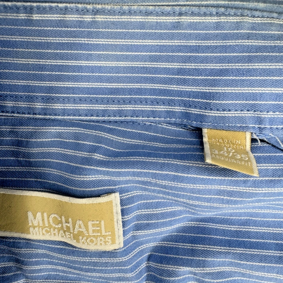 Camisa de vestir Michael kors mediana a rayas azul y blanco 16/34-35 100% algodón Foto 1 de 4