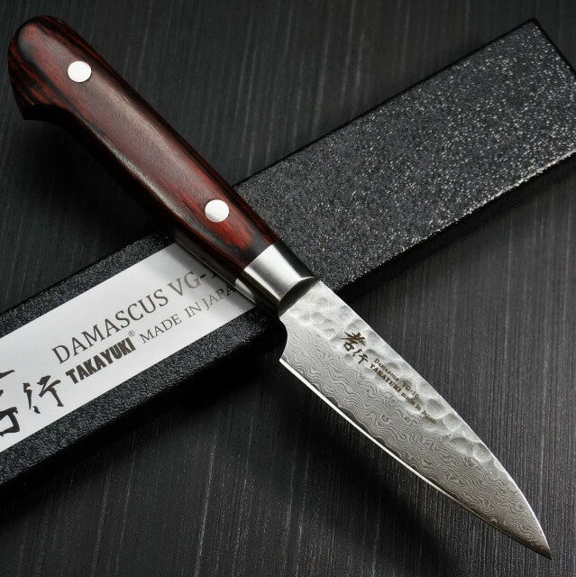 Cuchillo pequeño Sakai Takayuki 80 mm 3,2 pulgadas patrón Damasco cuchillo de fruta plateado con caja Foto 1 de 4