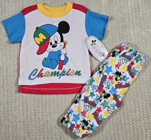 Vtg Disney Babies Mickey Mouse T-Shirt & Pants Outfit Set/Pajama Sz 6-9 Months - Picture 1 of 11