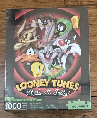 new LOONEY TUNES 1000 pieces THAT'S ALL FOLKS! 20" x 28" JIGSAW PUZZLE sealed - Image 1 of 4