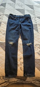Pantalones de mezclilla para mujer Express talla 2S elásticos tiro medio ajustados azules azul marino rodillas rasgadas - Imagen 1 de 6