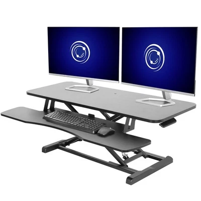 VIVO Black Height Adjustable 42" Standing Desk Monitor Riser, Sit Stand Tabletop - Image 1 of 4