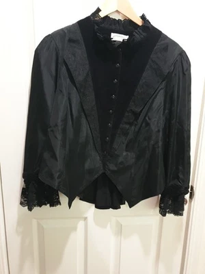Vtg Recollections Sleeves Victorian Top Jacket  Blouse SIze L Velvet Lace Satin - Image 1 of 4