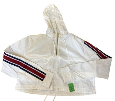 Reflex White Windbreaker Jacket With Hood & Stripe Sleeve Detail Small 100% Nylo - Изображение 1 из 4