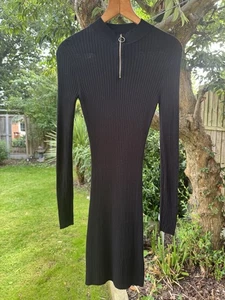BRAVE SOUL M Black Body Con Jumper Dress Long Sleeve Knit Stretch Funnel Neck - Picture 1 of 14