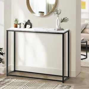 Oikiture Console Table Marble-look Iron Hallway Desk Entry Display Black&White - Picture 1 of 10