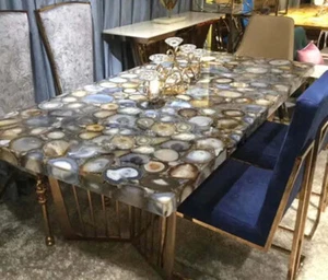 Natural Agate Stone Table Top Agate Dine Table Patio Kitchen Counter Top Decors - Picture 1 of 3
