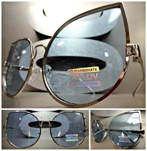 OVERSIZED VINTAGE 70s RETRO CAT EYE Style SUNGLASSES Huge Silver Frame Blue Lens - Picture 1 of 10