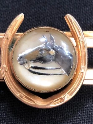 vintage Anson 1950's tie slide,Reverse paint under glass, horse Equestrian rider - Image 1 of 4