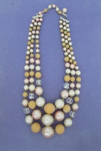 Vintage Antique 17" 3 strand necklace with peach/pink/cream colored beads - Picture 1 of 5