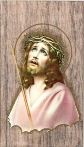 Vintage Made In Italy Glossy Jesus Wearing Crown Of Thorns Holy Card - Picture 1 of 3