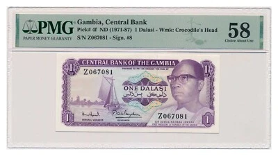 GAMBIA banknote 1 Dalasi 1971 PMG AU 58 Choice About Uncirculated - Image 1 of 4