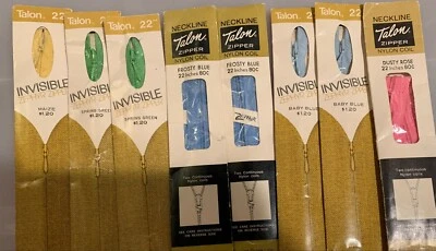 Vtg. TALON Invisible Zippers, set of 8, 22" long, nylon, multi, Great $$! - Image 1 of 4
