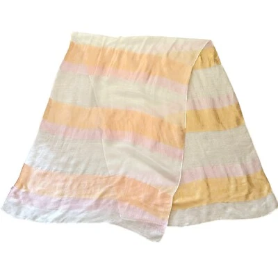 Sheer Silk Scarf Gold Pink Paisley Stripes Silk Lightweight Elegant Wrap 62x22in - Photo 1/4