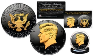 2025 Black RUTHENIUM JFK Half Dollar U.S. Coin 2-SIDED 24K Gold (D-MINT) - Picture 1 of 1