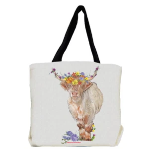 Cow Scottish Highland Cow Farm with Flowers Tote Bag - Picture 1 of 1