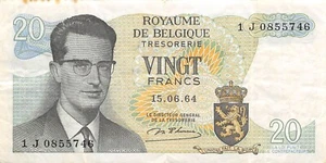 Belgium 20 Francs 15.06.1964 Series 1 J Circulated Banknote A16 - Picture 1 of 2
