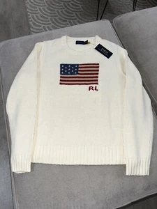 POLO RALPH LAUREN Women’s Cream White Flag Knit Cotton Jumper M - Picture 1 of 3