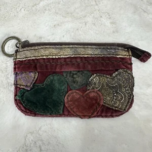 Vintage Glücksmarke Schlüsselanhänger Schlüsselring Reißverschluss Geldbörse Herzen Patchwork Y2K - Bild 1 von 9