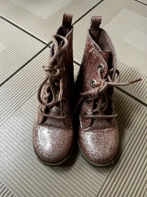 Antiguo Azul Marino Rosa Brillo Niñas Zapatos con Cordones Tenis Botas-8 Foto 1 de 3